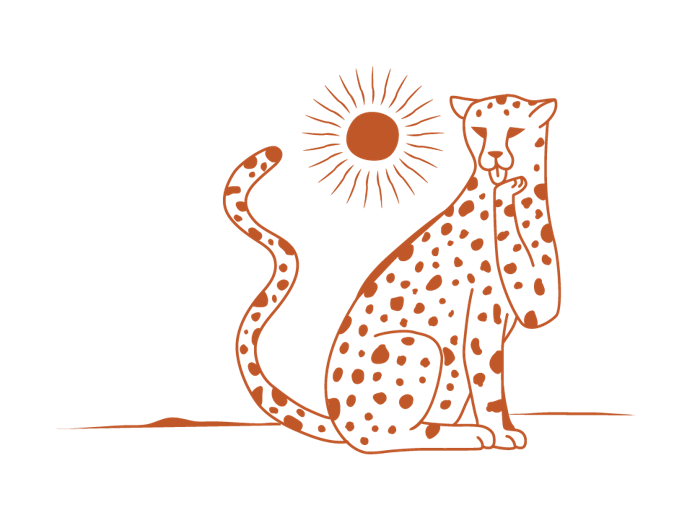 Illustration of the Cheetah, finger-food fanatic, one of the six Terrat creatures