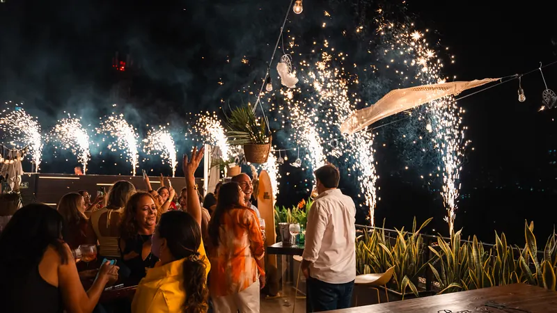Celebration with sparklers on the Terrat terrace